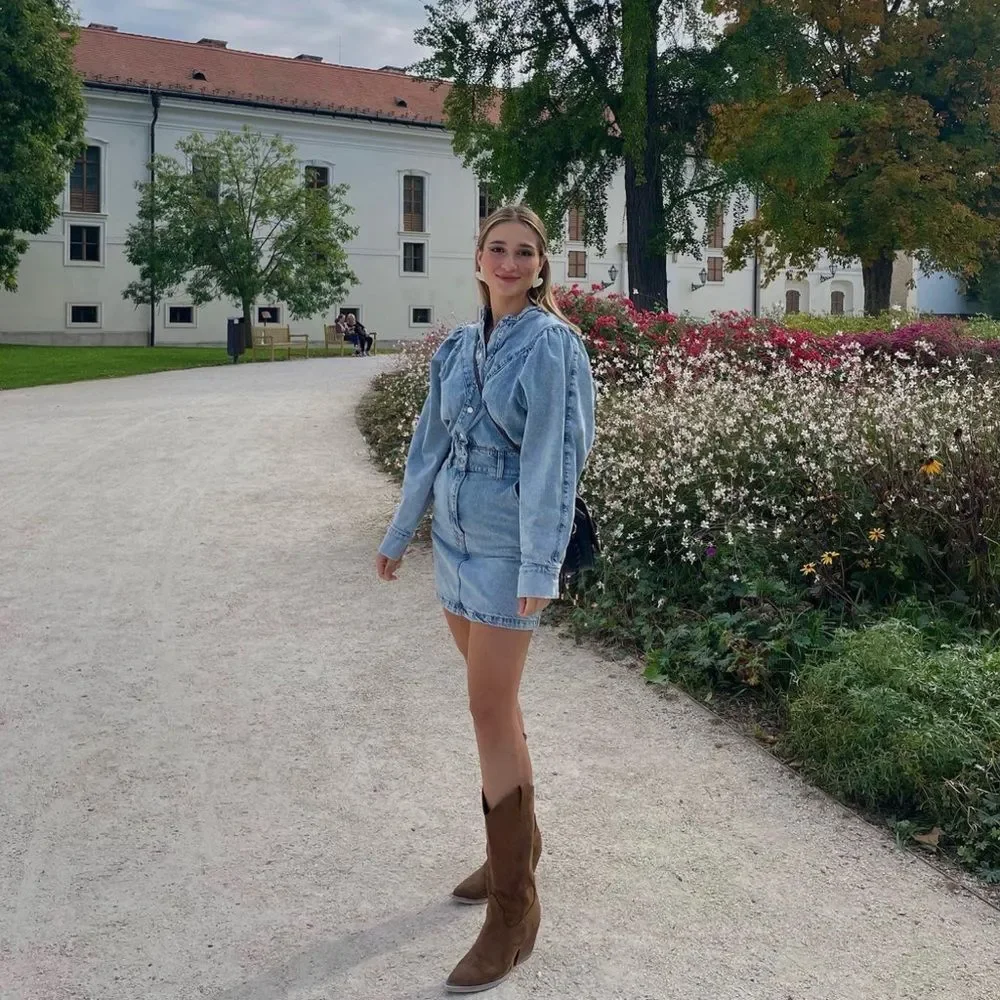 Mango Denim Dress Puff Sleeves - Picture 9 of 11
